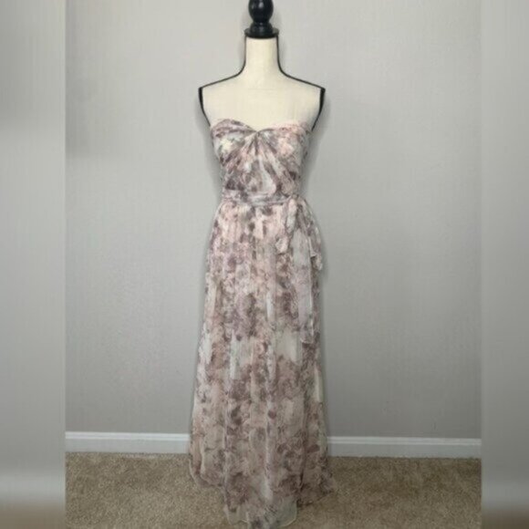 Jenny Yoo Strapless Sweetheart Floral Chiffon Maxi Gown - Picture 4 of 16